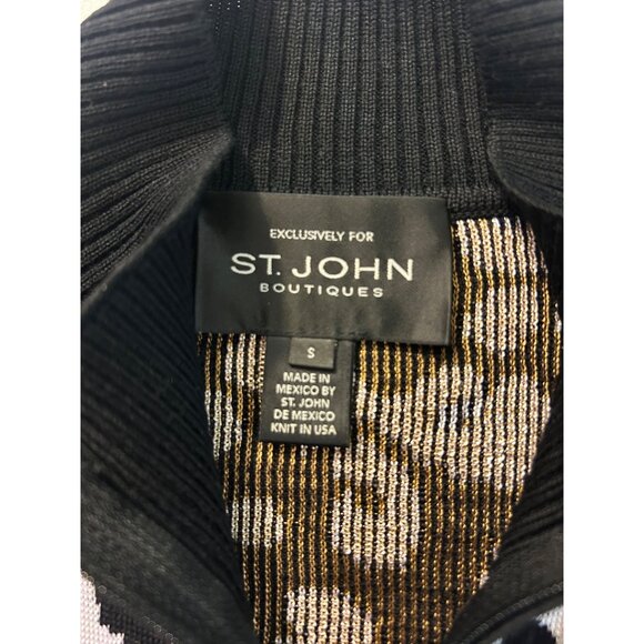 St. John Boutique Animal Print Black & Cream Full-Zip Knit Cardigan Sweater Smal - Picture 5 of 5